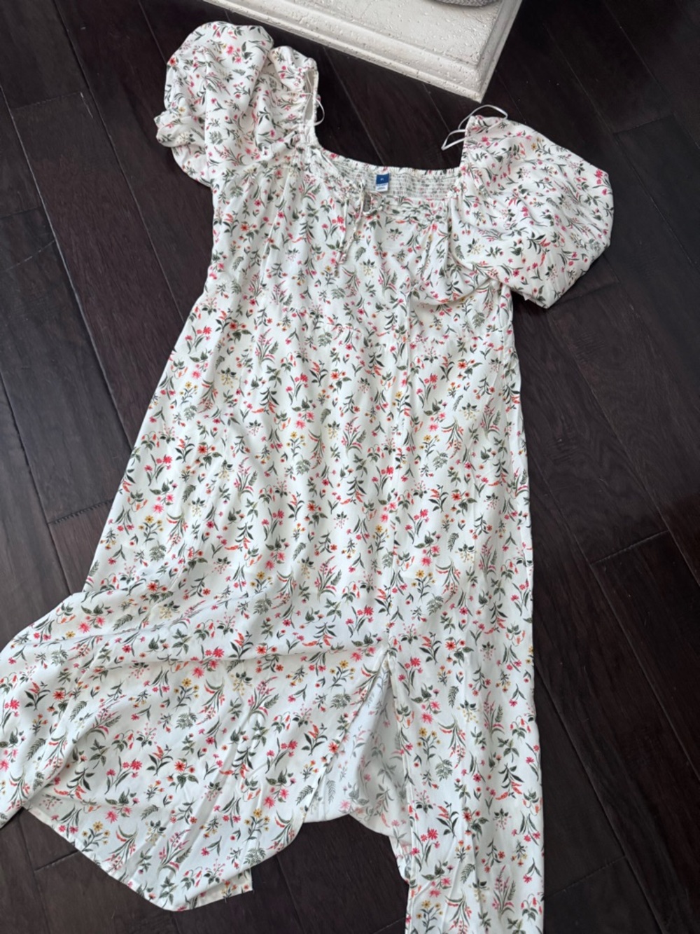 Old Navy White Floral Puff-Sleeve Midi Dress